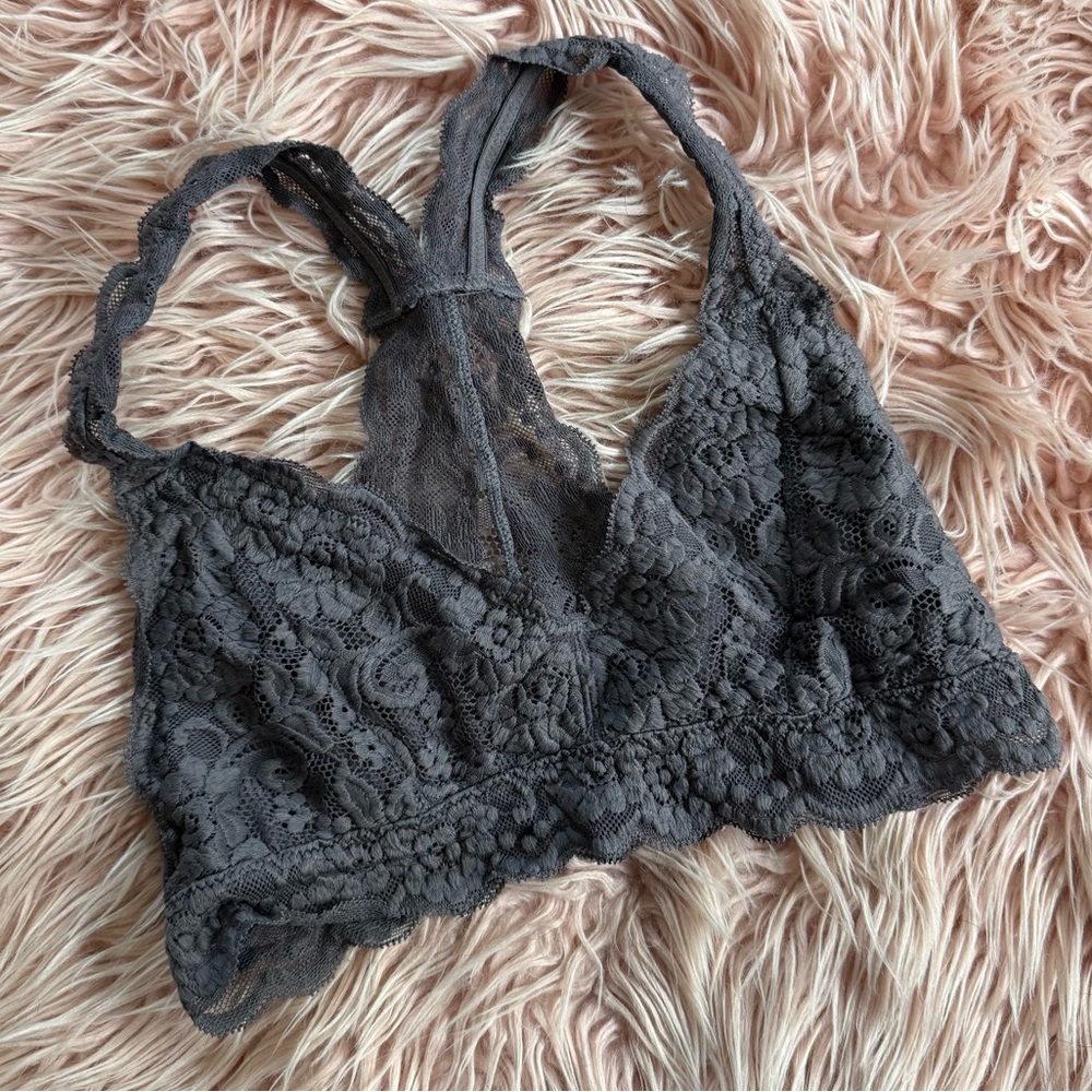 Mae Dark Gray Lace Lightly Lined Racerback Bralette Medium